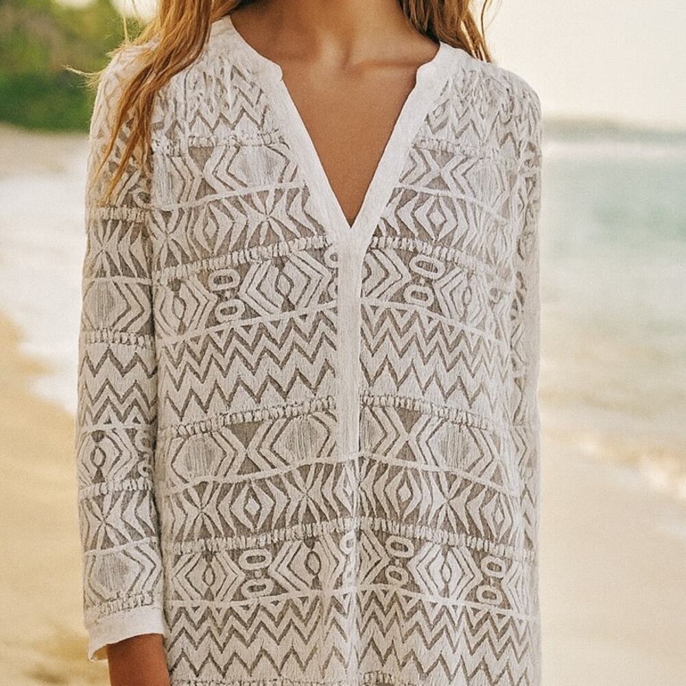 Vanessa Virginia Off White Lace Popover Top 10